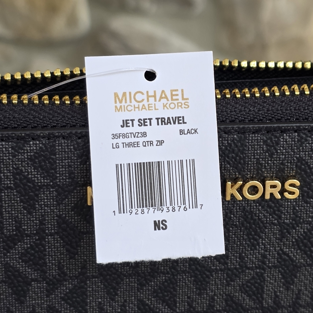 Michael Kors Jet Set Logo Large Black Wallet - Picture 5 of 6